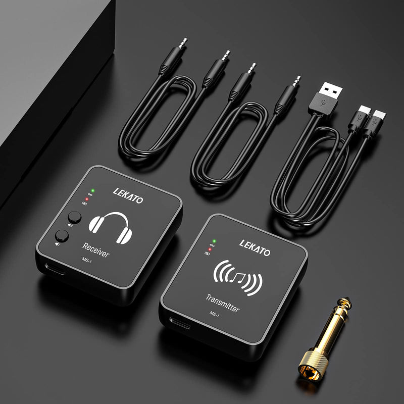 LEKATO Wireless in Ear Monitor System 2.4GHz, Stereo in-Ear Monitoring with Transmitter Receiver Clip-On, One to Many, Auto-Pairing, Wireless IEM for Band Rehearsal,Studio, Church,Small Gigs(MS-1) Black