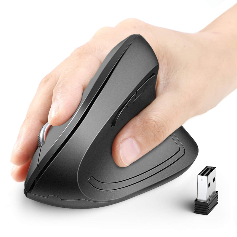 Ergonomic Mouse, iClever WM101 Wireless Vertical Mouse 6 Buttons with Adjustable DPI 1000/1600/2000/2400 Comfortable 2.4G Optical Ergo Mouse for Laptop, Computer, Desktop, Windows, Mac OS, Gray Black