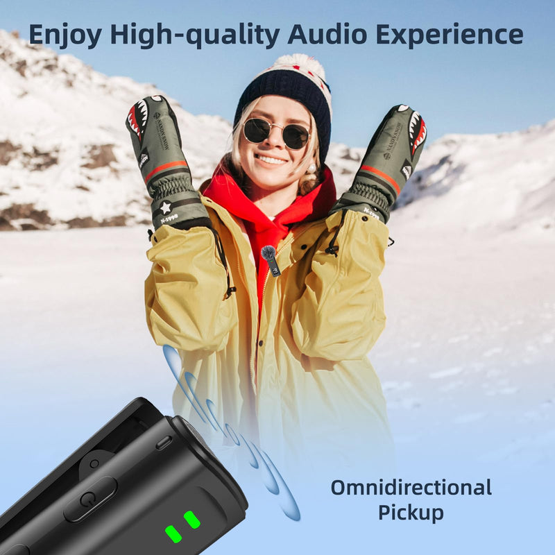 [AUSTRALIA] - Wireless Lavalier Microphone for iPhone 16 - USB C Phone Microphone for Video Recording with Noise Reduction Mini Mics 35H Charging Case 75FT Transmission Black TX-DM10B 