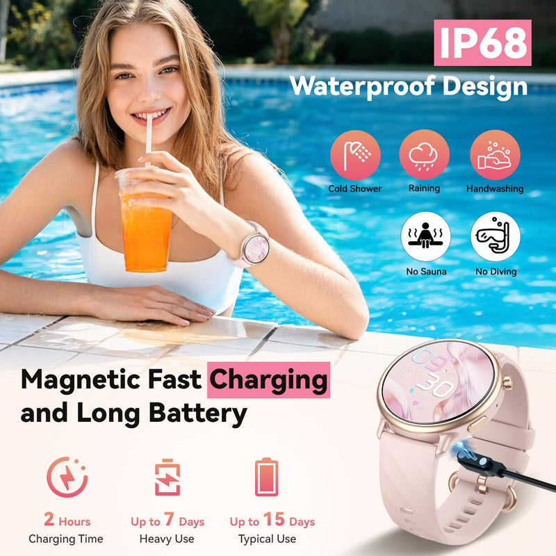 Smart Watch for Women Fitness Tracker: Waterproof Digital Womens Watches Make Answer Call Smartwatch for Android Phone iPhone Samsung Compatible Sleep SpO2 Heart Rate Monitor Running Step Pedometer Pink