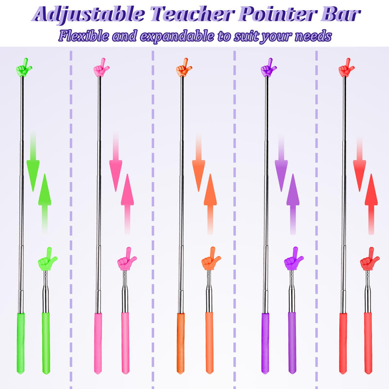 5 Pcs Pointer Stick for Classroom, Retractable Teachers Pointer for Classroom Kids Reading, Finger Pointer Stick Elementary School Kindergarten Teacher Classroom Supplies(Color B) Color B