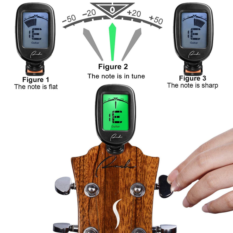 Ranch 5 pcs Guitar Tuner Clip On for Acoustic/Electric Guitar, Ukulele, Violin, Bass, Banjo and Chromatic Tuning Modes Black-5-Pack