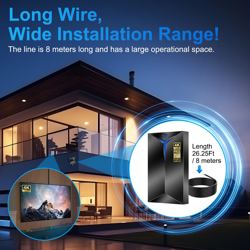 2026 Premium TV Antenna Indoor Outdoor – 3500+ Miles Long Range for Local Channels, Built-in Amplified Signal Booster, Supports 8K/4K/1080P HD, Easy Setup with 26ft Coax Cable for Smart TV