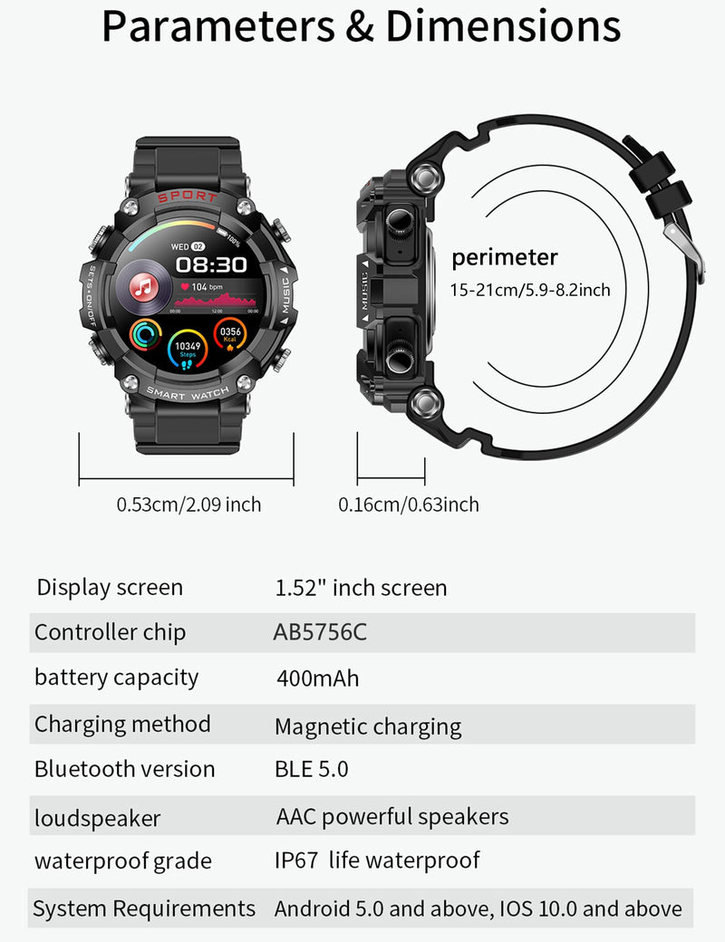 Smart Watch with Earbuds for Men, Smart Watches for Android Phones, Bluetooth Calling can Answer and Make Calls, Military Resistant Fitness, Sports Fitness Tracker with Step,Heart Rate black