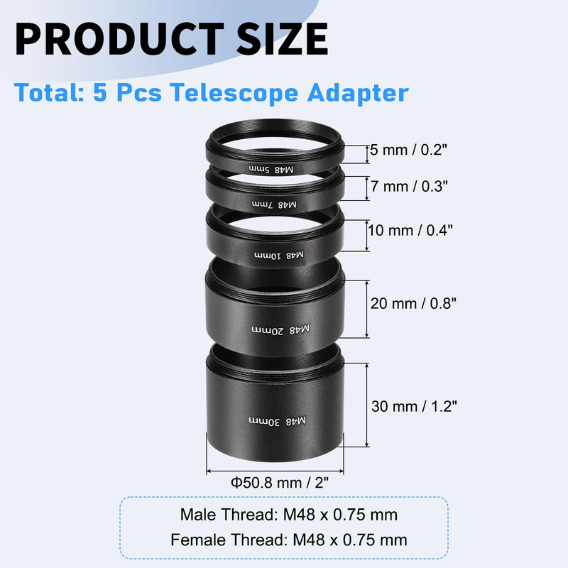[AUSTRALIA] - PATIKIL 5/7/10/20/30mm Telescope Extension Tube, 5Pcs M48 x 0.75mm on Both Sides Aluminum Alloy Lens Adapter Ring Extension Tube for Camera Eyepiece Telescope Accessory, Black 