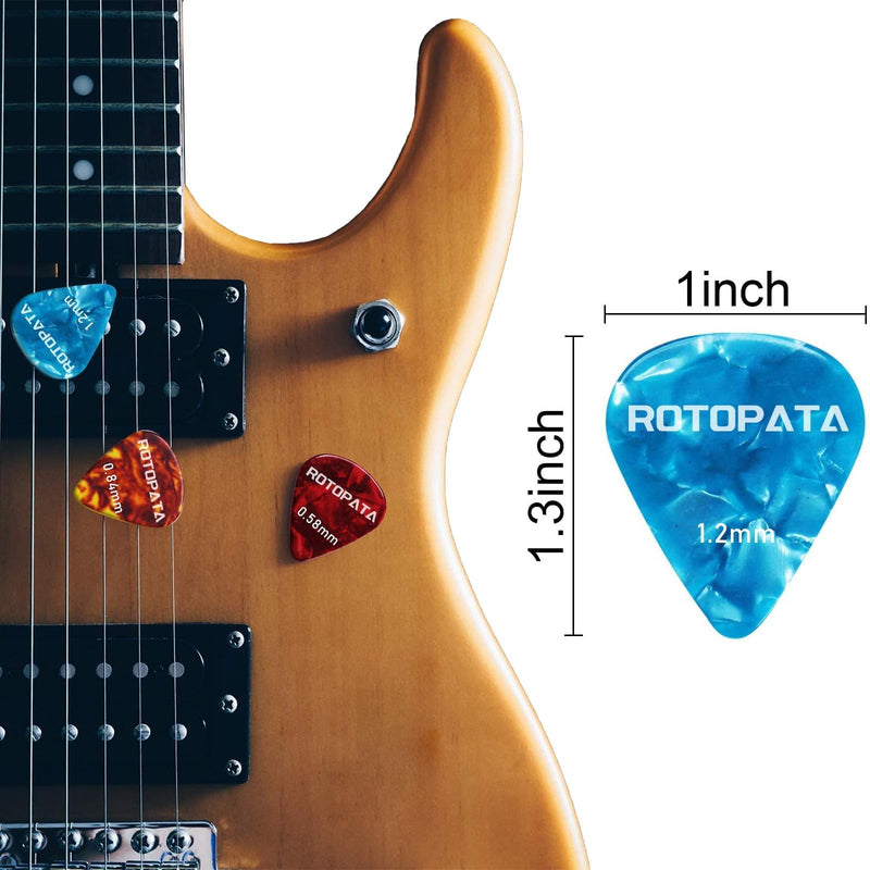 12 Pack Guitar Picks Plectrums with Organizer Storage Box, 0.58 0.84 1.2 mm Includes Thin Medium Heavy Thickness & Variety Colorful Celluloid Plectrums for Bass Electric Acoustic Guitars Ukulele