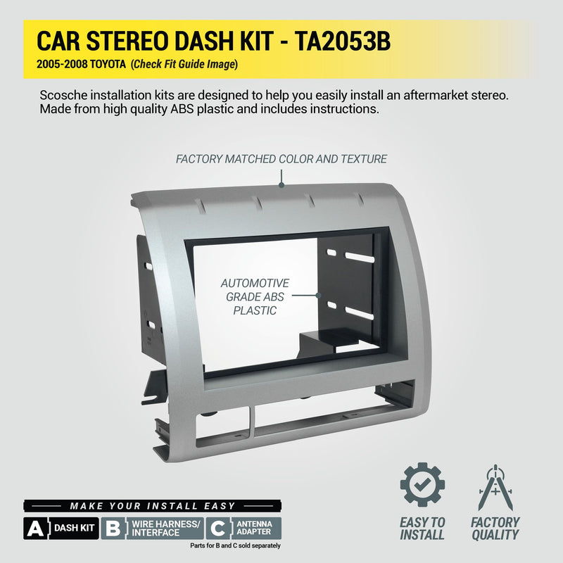 Scosche TA2053B Double DIN Radio Install Dash Kit Compatible with Select 2005-2008 Toyota Tacoma - Aftermarket Car Stereo Installation Kit - See Fit Guide in Images to Verify Vehicle Compatibility 2005-08 Dash Kit Silver