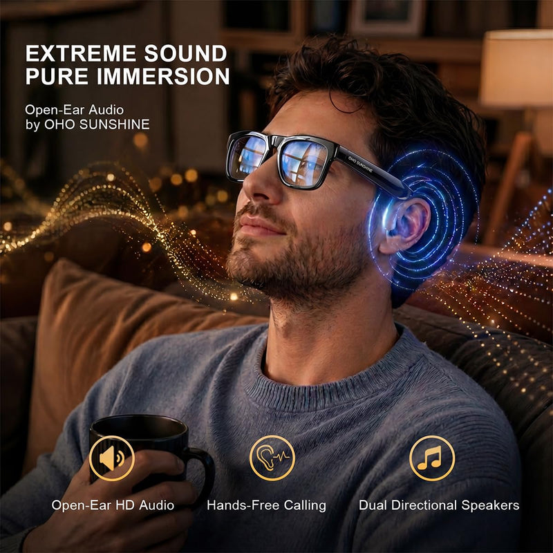 OhO sunshsine AI Glasses, Bluetooth Audio Sunglasses with 10H Playtime, ChatGPT Translation & Water Resistant Open Ear Glasses Transition & blue light blocking lens