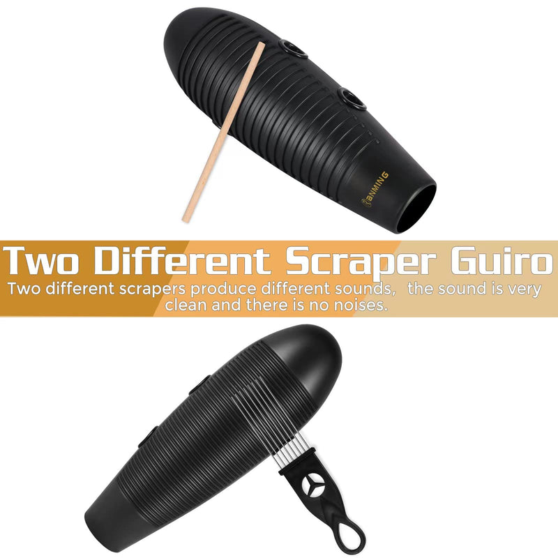 [AUSTRALIA] - Guiro Instrument,3.9x13 Inch Super Guiro,Fish Shaped Latin Percussion Instrument with 2 x Guiro Scraper Musical Training Tool for Beginners and Music Lover Black. 