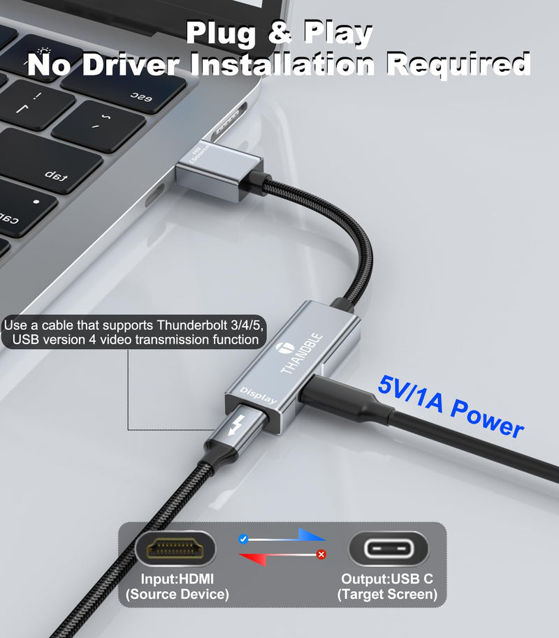 [AUSTRALIA] - HDMI to USB C Adapter 4K60Hz, Unidirectional HDMI Male (Source) to USB C Female (Display) for Portable Monitor, AR Glasses XREAL One/Air 2 Pro/VITURE Pro/Rokid, PS4/5, Xbox, Switch, ROG Ally 