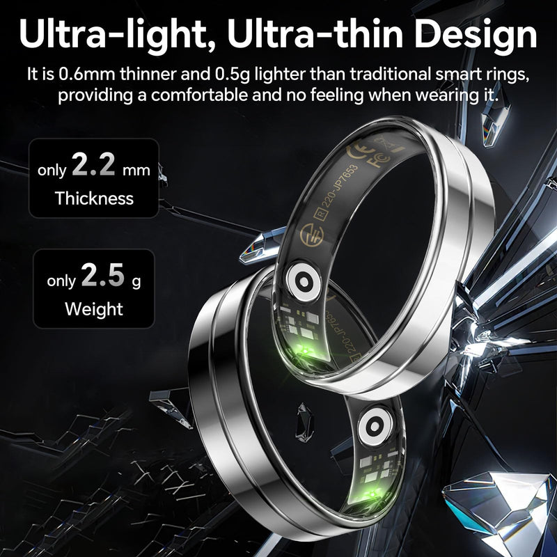 2025 Gesture Control Smart Ring for Men & Women, Free Subscription New Ultra-Thin Fitness Tracker, 24/7 Tracking of Activity Health, Sleep, Body Temperature, Android and iOS (Gold Size 12)