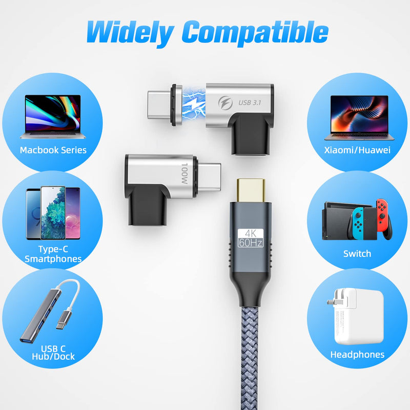 2Pack USB C Magnetic Adapter 24Pin Magnetic USB C Adapter with 6.6FT USB C 3.1 Cable Support PD 100W Quick Charge, USB 3.1 10Gbps Data Transfer, 4K@60Hz Video Output for MacBook Pro/Air USB-C Laptop