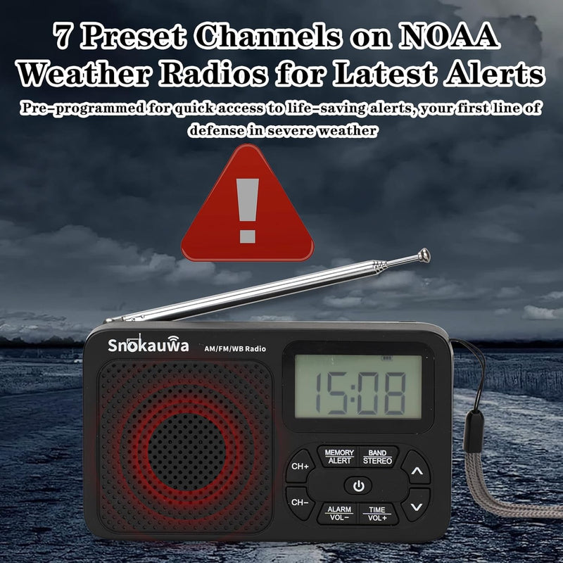 AM FM Radio, Portable Emergency Weather NOAA Radio, Small Digital Radio with Dual Mode Storage, Digital Tuner, Sleep Timer, Wall Plug and Battery Powered (Grey) Grey