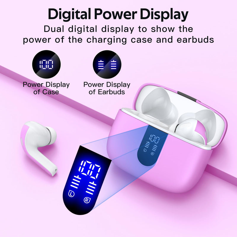 TAGRY 2 Sets X08 White and Sunset Pink Bluetooth Headphones True Wireless Earbuds 60H Playback Ear Buds with Wireless Charging Case in-Ear Earbuds with Mic