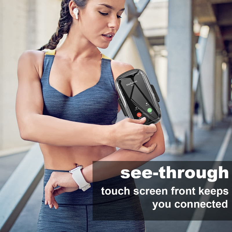 Clear Running Phone Holder Armband, Sports Armband Case for iPhone 14 13 Pro Max 12 11 Plus X XS Samsung Android, Universal Arm Bands Bag with Key Card Pocket for Exercise Walking Workout Fitness Clear
