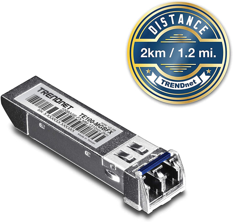 TRENDnet SFP to RJ45 100Base-FX Multi-Mode LC Module, TE100-MGBFX | Compatible with Mini-GBIC, Supports 1310 nm, Up to 155 Mbps, Hot-Pluggable, Up to 2 Km (1.2 Miles), Lifetime Protection