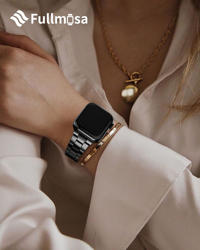 Fullmosa No-Tool Needed Compatible Apple Watch Band with Case 49mm 45mm 44mm 42mm Black Leather Apple Watch Band 44mm 42mm 45mm White