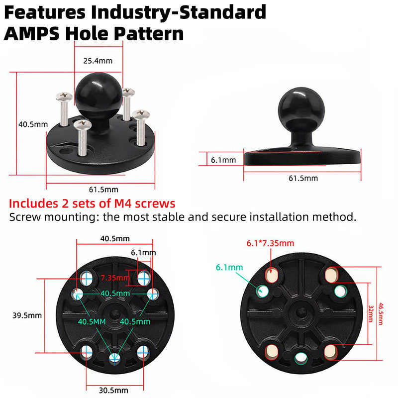 1" Ball Magnetic Phone Mount for Boat/Truck/Car, Aluminum Alloy Short Arm & Base, Double Ball Joint, Screw-Mounted AMPS Round Base Phone Holder for Magsafe iPhone 17 16 15 14 13 12 Series Total length 5"
