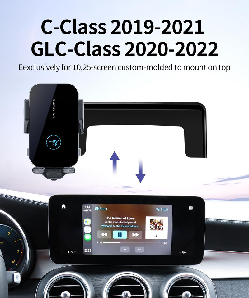 Wireless Charger Car Phone Mount for Mercedes Benz GLC/C-Class 10.25 Screen | GLC-Class 2020-2022/C-Class 2019-2021, Auto Clamp Cell Phone Mount Accessories 15W Qi Fast Charging Stand fit iPhone Android 10.25-inch for 20-22 GLC-Class / 19-21 C-Class