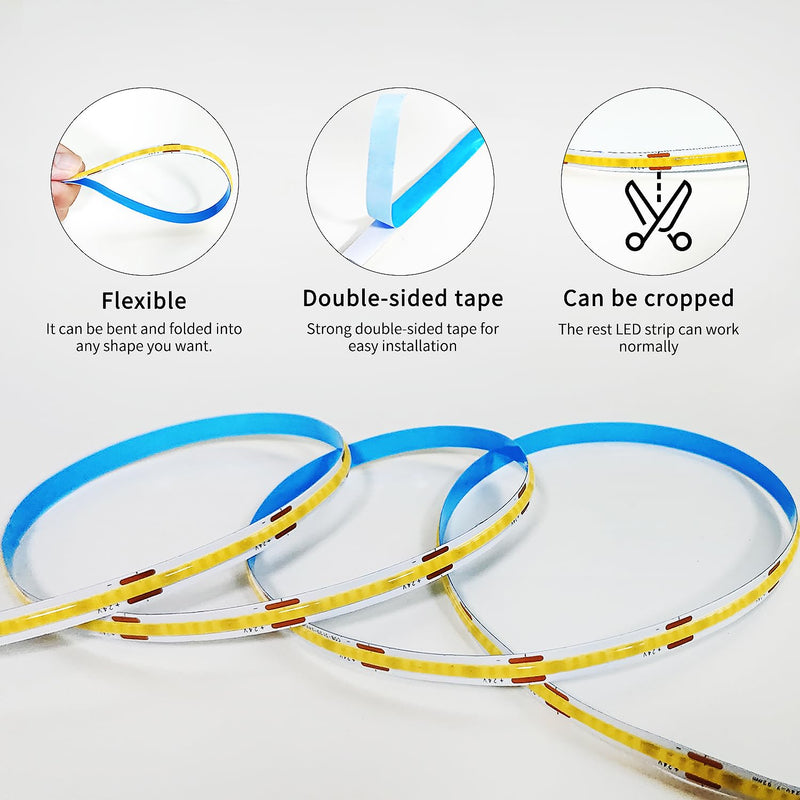32.8ft COB LED Strip Lights 3000K Warm White Dimmable DC 24V Flexible LED Tape Light for Bedroom, with Remote and app Control LED Light Strip,for DIY Home Decoration 32.8FT