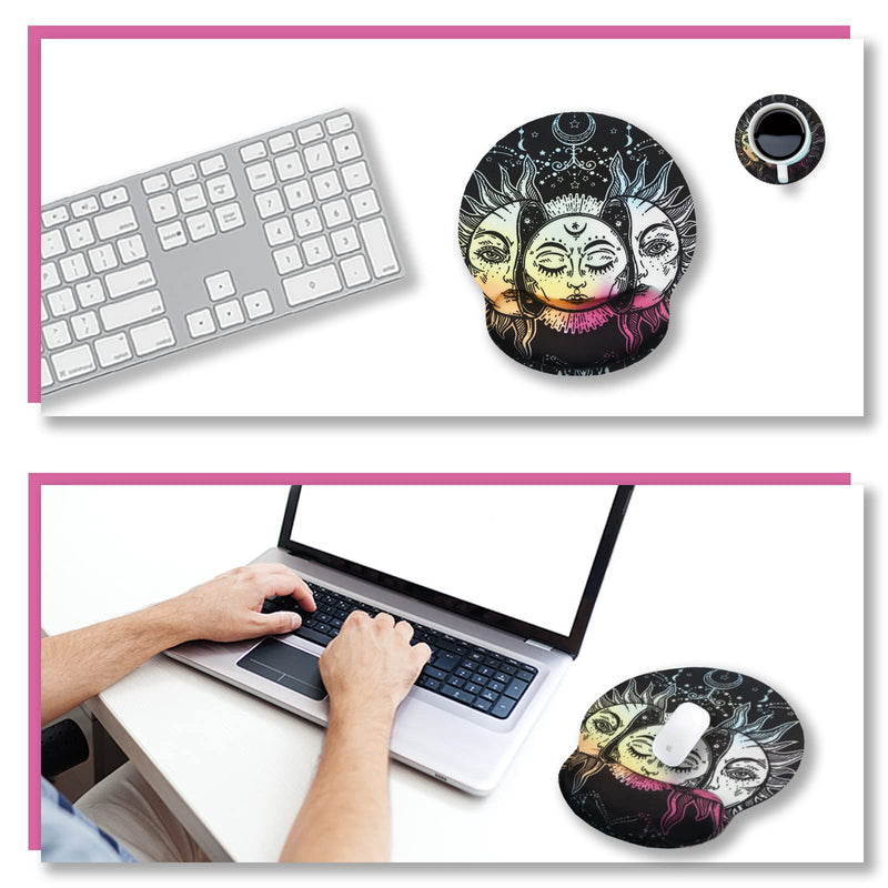 ArtSo Ergonomic Mouse Pad with Wrist Rest Support, Memory Form Non-Slip Rubber Base Mousepad for Home, Office, Easy Typing & Pain Relief, Mandala Sun Face