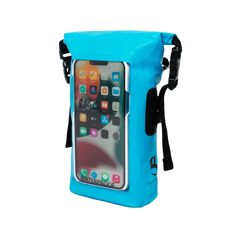 geckobrands Waterproof Phone Tote with 2L Dry Bag and Adjustable Strap – Protect Your Phone and Valuables While on The Go Neon Blue