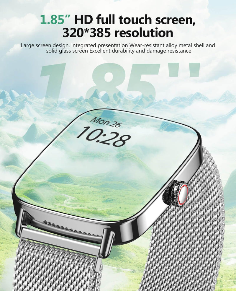 SOUYIE Smart Watches for Women Men, 1.85" AI Voice Smartwatch, 24/7 Heart Rate Monitor, Stress/SpO2/Sleep Tracker, IP68 Waterproof, Weather, 100+ Sports Fitness Tracker for Android iOS Silver Metal