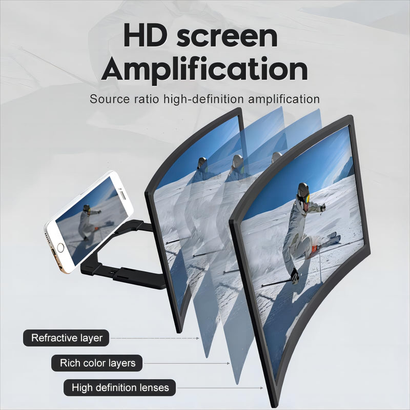 Screen Magnifier for Cell Phone, 14" Curved Phone Magnifying Screen Upgraded HD 3D Phone Screen Amplifier Phone Stand with Screen Enlarger Compatible with All Smartphones for Movies Videos 14 Inch