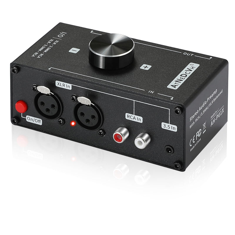[AUSTRALIA] - Stereo Audio Preamplifier - XLR Balanced RCA 3.5mm Input to XLR Balanced RCA 3.5mm Output Converter Adapter amp - Headphone Amplifier, Gain 20dB Phono Turntable Phonograph Preamp (Black) Black 