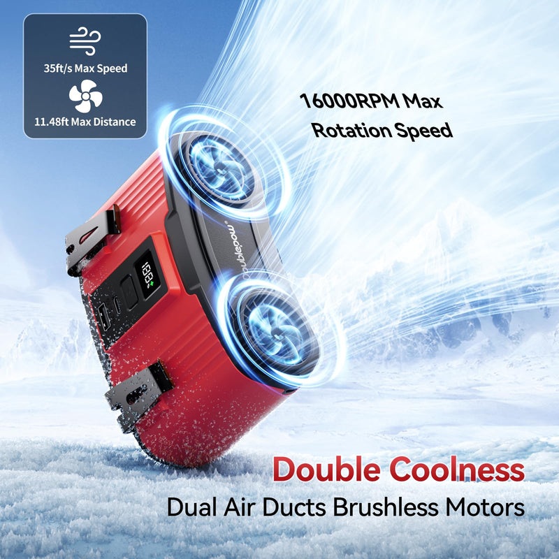 Doublepow 12000mAh Portable Waist Fan, Personal Waist Fan, Dual Air Ducts Motors, USB Rechargeable Clip On Belt for Working, 10 Speeds & 23H Wearable Neck Cooling, for Outdoor, Work, Travel (Red) Red