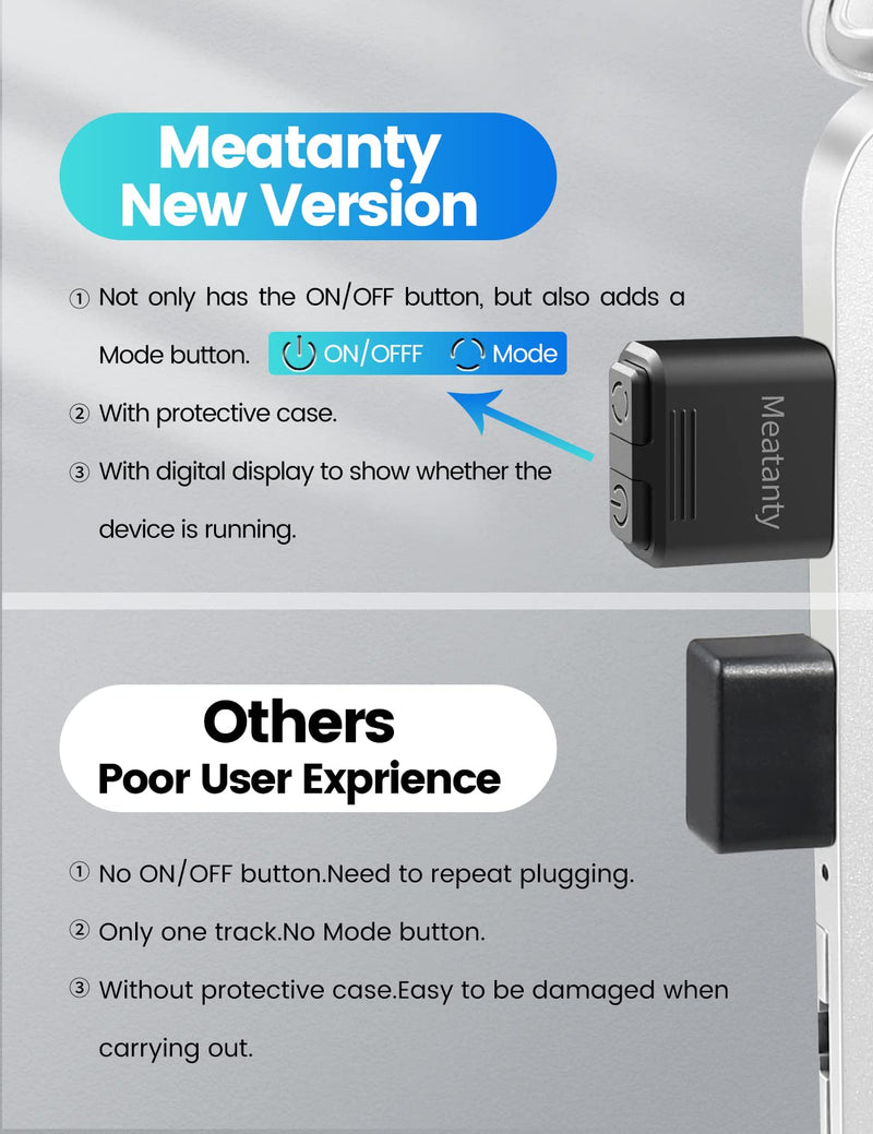 Meatanty USB Mouse Jiggler Tiny Undetectable Mouse Mover with Separate Mode and ON/OFF Buttons,Digital Display and Protective Cover,Supports Multi-Track,Driver-Free,Plug-and-Play Keeps PC/Laptop Awake 1 Pcs