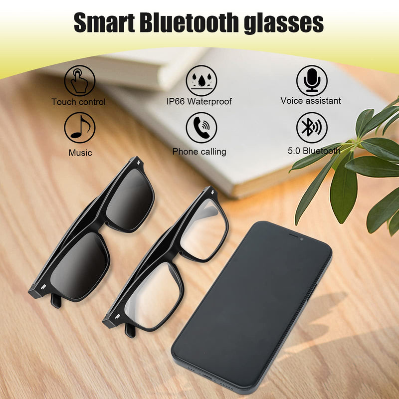 Smart Glasses,Wireless Bluetooth,IP5 Waterproof,Air Conduction Sound (Music&Call) for All Smart Devices Support Lens Replacement - Blue Light Blocking Polycarbonate Lens
