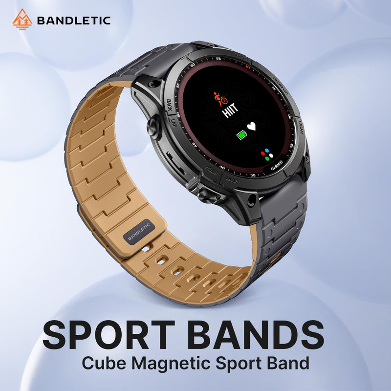 Bandletic Sport Magnetic Band Compatible with Garmin Watch Quick Fit 22mm | Sport Silicone Strong Magnets Straps for Fenix 8 E 47mm/7 6 Pro/5 Plus/Instinct 3/2/Forerunner970/Approach S70/Epix/Quatix 8 AnthraciteGray-Ochre