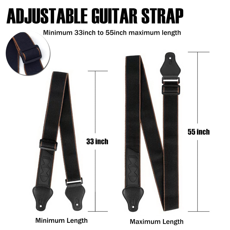 ROTOPATA Guitar Strap with Pick Holders, 2 Buttons 2 Locks 3 Guitar Picks, Cotton Strap with PU Leather Ends, Length Adjustable for Son Daughter (Black)