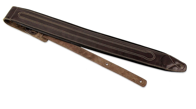 Walker & Williams C-34-BRN Cognac Brown Premium Top Grain Leather Padded Guitar Strap 3 1/4" Wide For Acoustic, Electric, And Bass Guitars