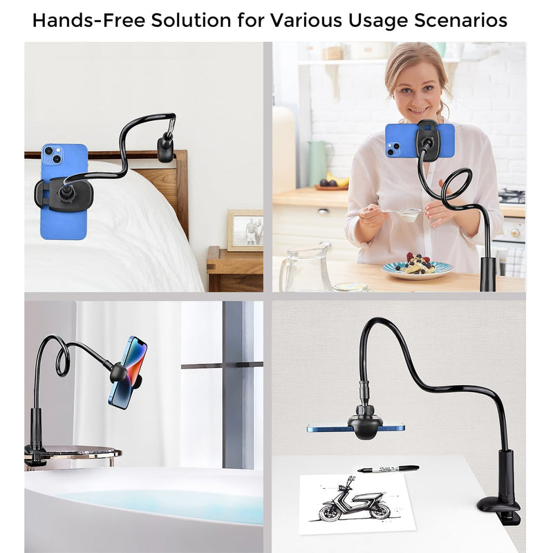 TONDA Phone Holder for Bed Desk, Gooseneck Phone Holder Stand with 33 inch Adjustable Flexible Long Arm Clip Clamp Bracket Mount for iPhone 15 Pro Max XR X 8 7 6 or Other 4-7" Devices