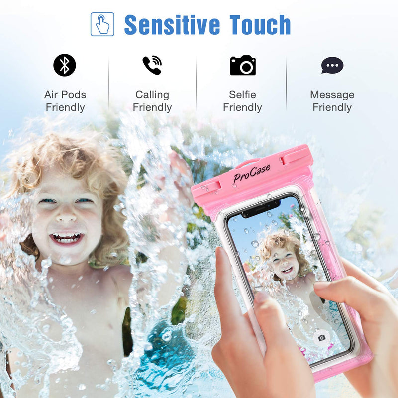 Waterproof Phone Pouch Case for Snorkeling, Underwater Dry Bag for iPhone 15 14 13 Pro Max 12 11, Galaxy S24 S23 S2 Ultra Note Pixel Up to 7", Beach Essentials -2Pack, Pink/Black