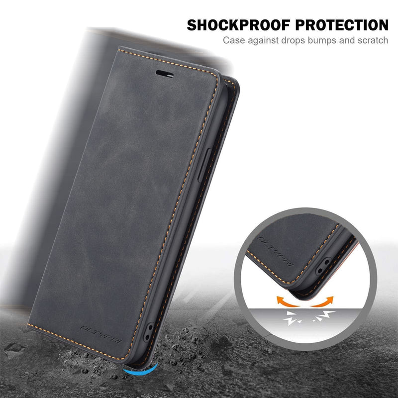 QLTYPRI Case for iPhone SE 2022 5G/iPhone SE 2020/iPhone 8/iPhone 7, Premium PU Leather Cover TPU Bumper with Card Holder Kickstand Magnetic Adsorption Flip Wallet Case for iPhone 7/8/SE2/SE3 - Black iPhone 7/8/SE 2020/SE 2022 5G