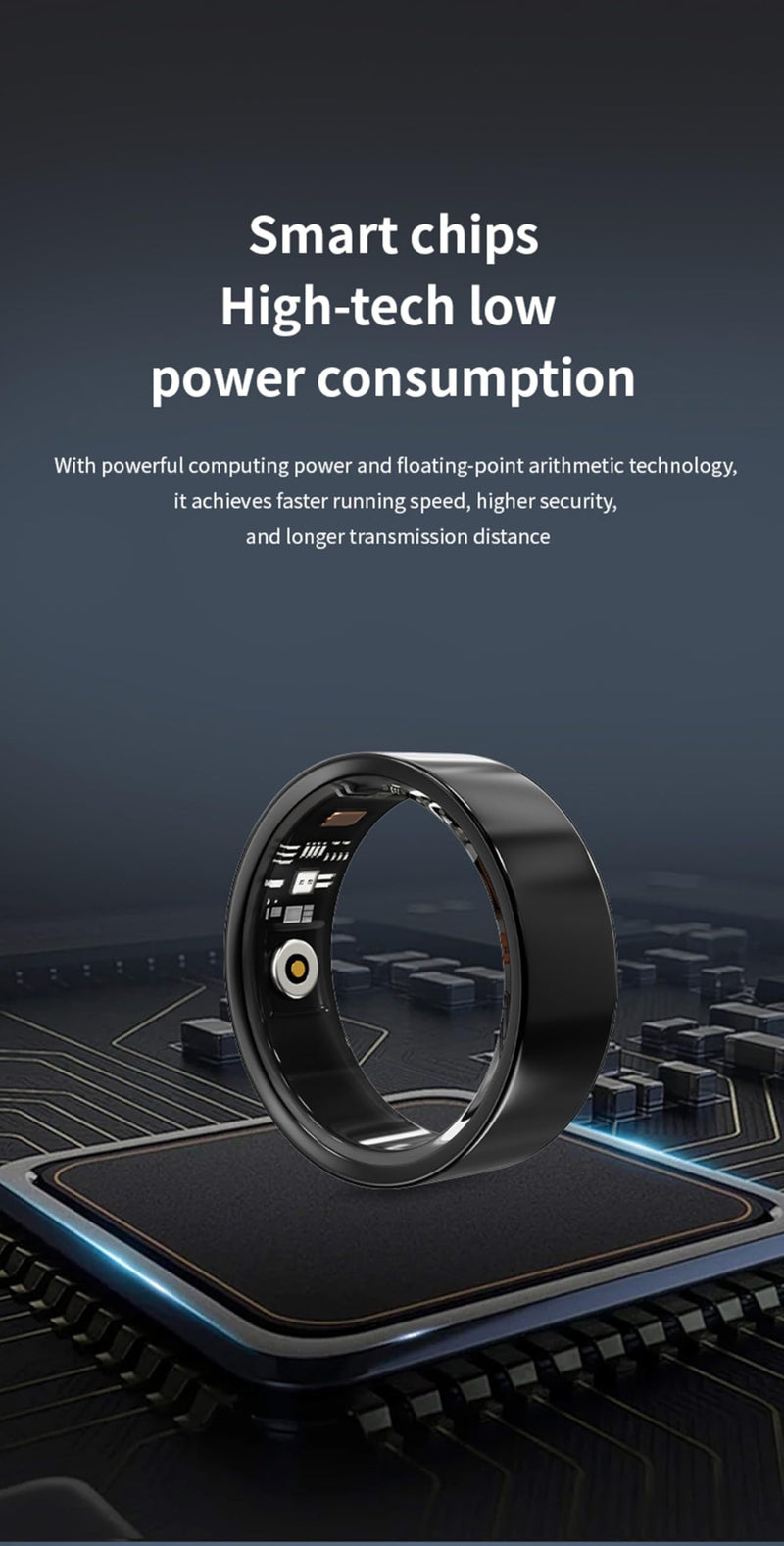 Smart Ring, Heart Rate and Blood Pressure Rings for Women Men w/Sleep Blood Oxygen Monitor IP68 Waterproof Fitness Tracker Ring Pedometer Calories Step Counter, Black #11 #11(C=64.7mm)