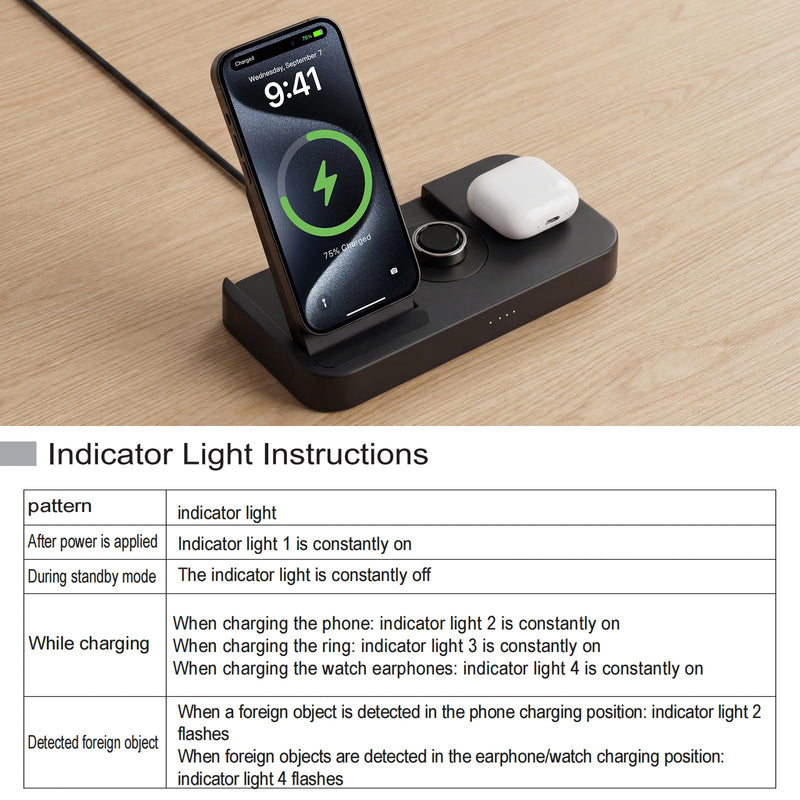 4 in 1 Charging Station for Oura Ring Gen 3 Charger (Oura Ring Charger NOT Included), 15W Fast Magnetic Charger for iPhone, Apple Watch, AirPods, Wireless Charger for Samsung Galaxy