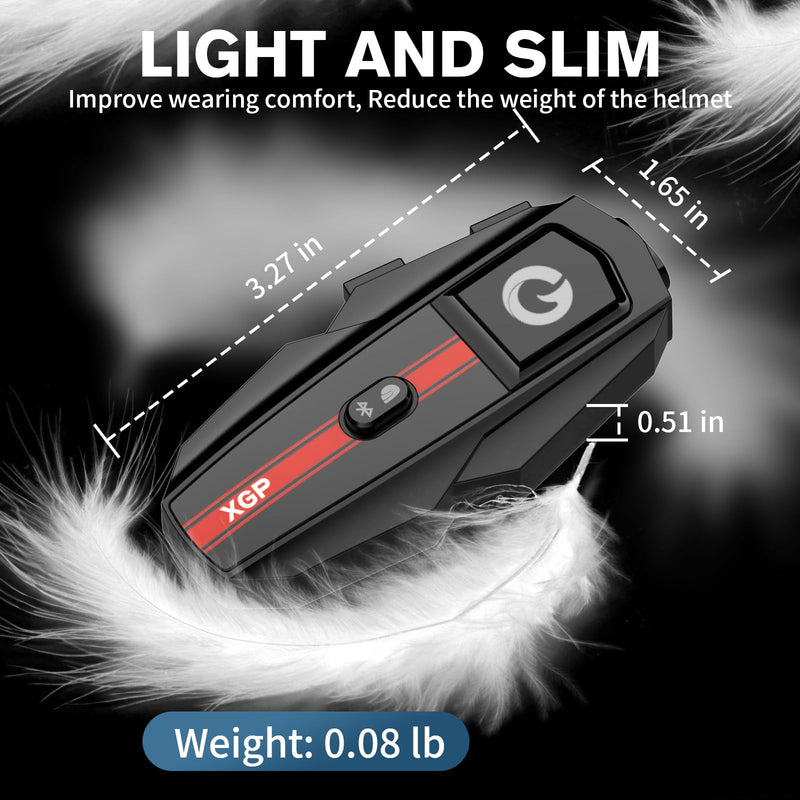 XGP Motorcycle Bluetooth Headset V5.2 with Music Sharing, 2-Way Motorcycle Helmet Bluetooth with IP67 Waterproof, Helmet Communication Intercom Systems with Hi-Fi Speakers for ATV/Snowmobile, 1 Pack