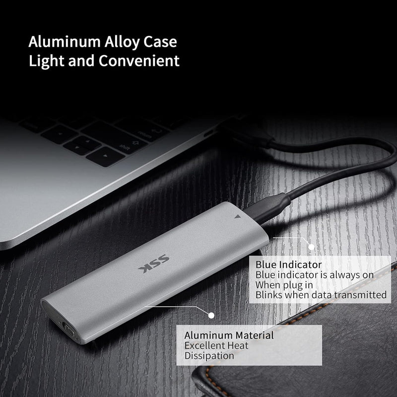 SSK M.2 NVMe Enclosure, Tool-Free SSD Enclosure Adapter, USB C 3.2 Gen 2 10Gbps PCIe MKey External Solid State Drive Case, Support UASP Trim for 2230/2242/2260/2280 (SATA NOT Supported) (Pack of 2)