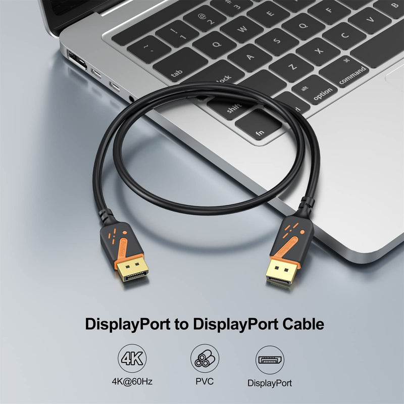 DisplayPort 1.2 Cable, 3FT, 10-Pack, 4K@60Hz, 2K@165Hz | Orange-Accent Design, Gold-plated, 21.6Gbps, 3D & HDR, FreeSync/G-Sync, For Gaming Monitor, PC, TV, Graphics Card, Laptop