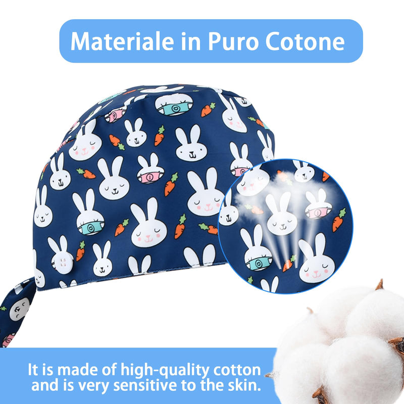 [AUSTRALIA] - Ziyonix Pack of 4 Surgical Caps with Buttons, Cotton Nurse with Sweatband, Bandana Work Caps, Adjustable Surgical Hat for Women and Men 