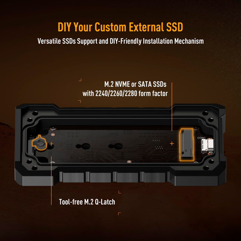 ASUS TUF Gaming A2, USB-C 3.2 Gen 2x2 SSD Enclosure, Dual M.2 NVMe PCIe and SATA, MIL-STD-810H Drop Resistance, IP68 Water and dust Resistance, Aluminum Alloy Chassis, 1 Year Warranty Enclosure only TUF A2|up to 20Gbps