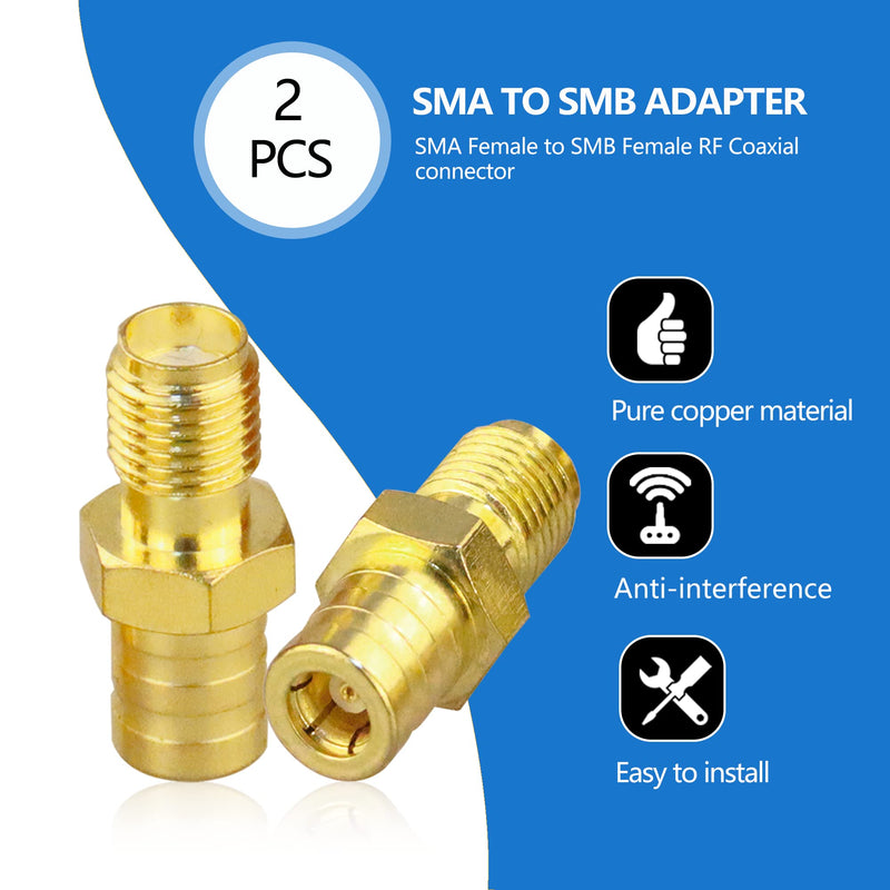 TUOLNK SMA to SMB Adapter SMB Female to SMA Female Coax Connector for Coaxial Cable Radio Antenna 2pcs SMA Female to SMB Female