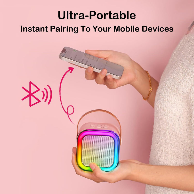 AUTENS Mini Karaoke Machine for Kids&Adults, Portable Bluetooth Karaoke Microphone Singing Speaker with 2 Mic and RGB Multi-Colors, Birthday Gifts Toys for All Smartphones, Family,Home Party