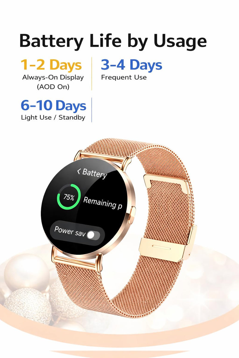 Smart Watches for Women, Rose Gold 41mm Ultra-Slim Dressy Watch | Bluetooth calls, 1.32" AMOLED, lightweight metal band; less bulky on smaller wrists, compatible with iPhone and Android