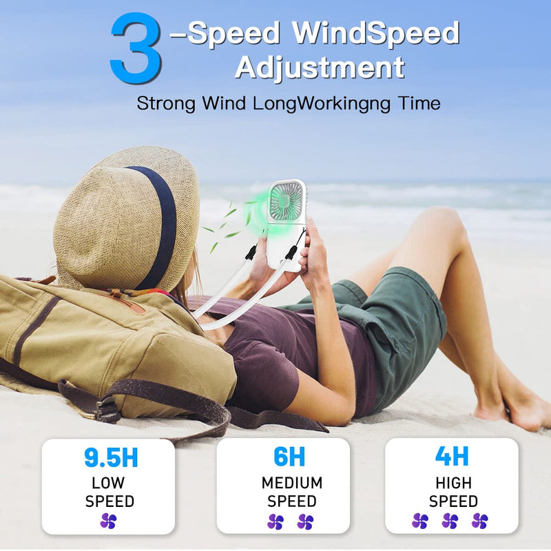 AICase Handheld Portable Mini Fan Small Battery Operated Fan 6 in 1 Personal Fan 3000 mAh USB Rechargeable,3 Speed Adjustable,Neck lanyard for Office Outdoor Travel Neck lanyard white