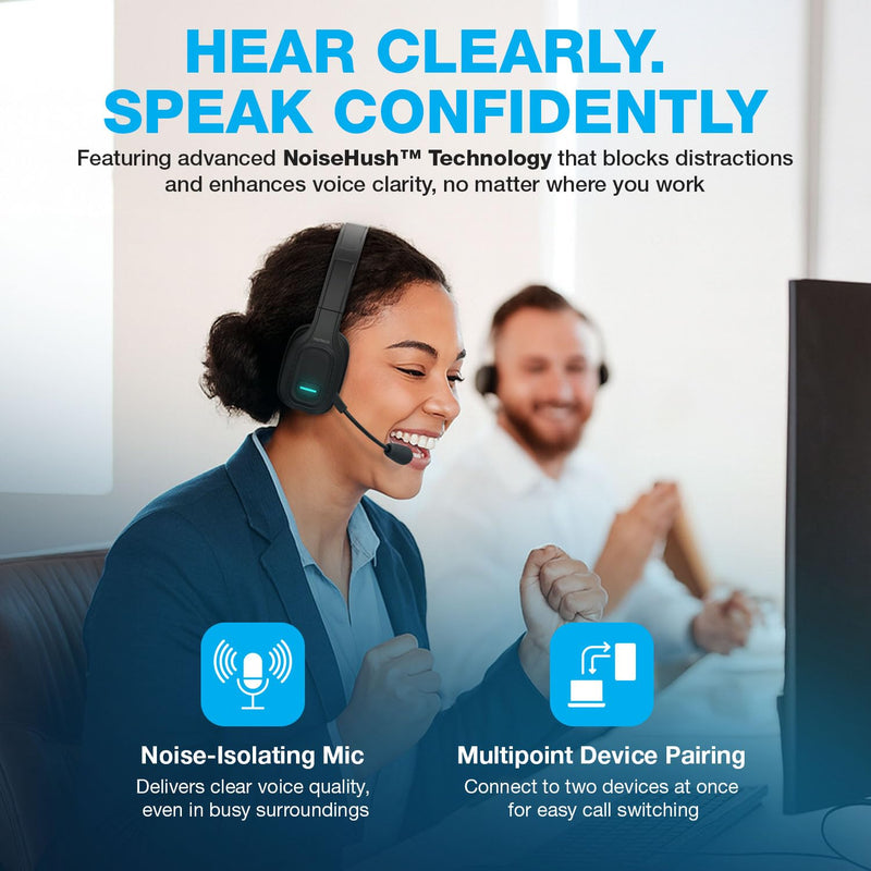 Naztech Trucker Bluetooth Headset with Microphone - Wireless Headset with Mic and Noise Canceling Technology, Adjustable Headband, for Truck Drivers, Home Office, Work and Driving